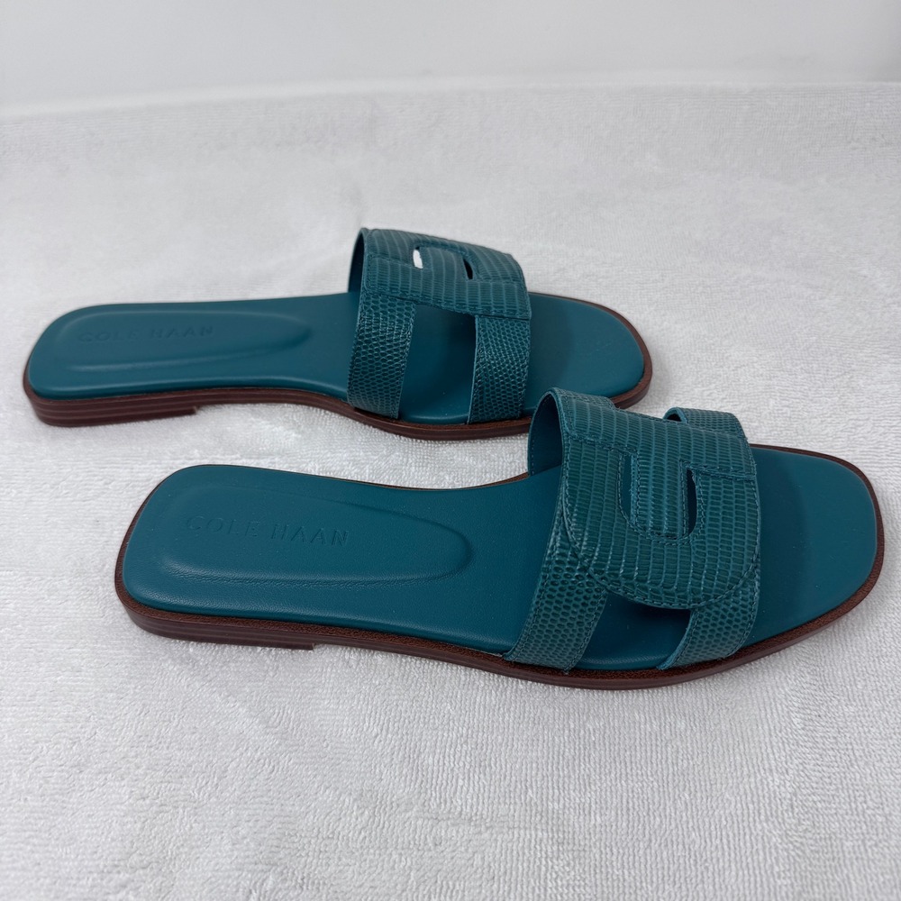 Cole Haan Chrisee Teal Green Lizard Print Leather Slide Sandals W30796 6B - Picture 4 of 9